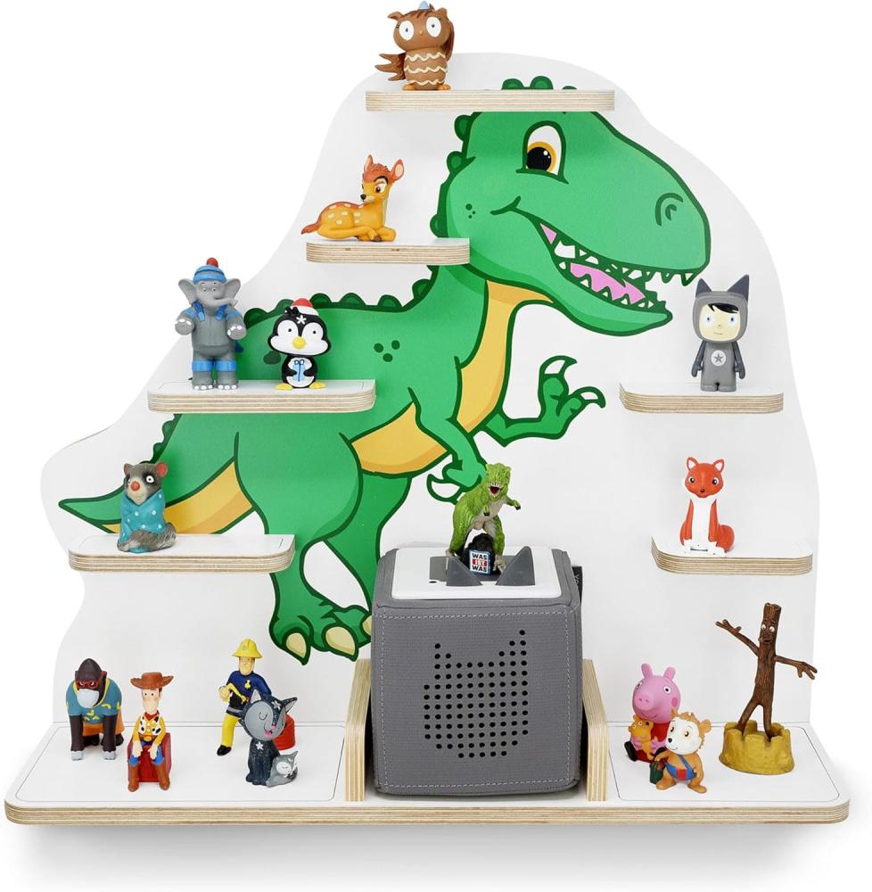 stadtecken Kinder Regal für Musikbox I Geeignet für die Toniebox und ca. 50 Tonies I Perfekte Aufbewahrung für Kinderzimmer I zum Aufstellen oder Aufhängen (T-Rex, Groß) Bild 1