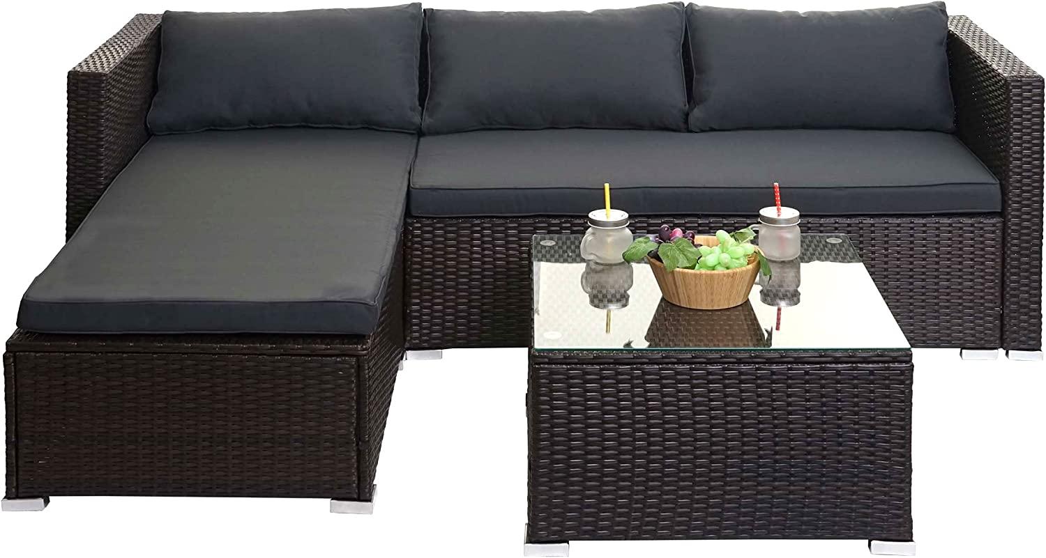 Poly-Rattan Garnitur HWC-F57, Balkon-/Garten-/Lounge-Set Sofa Sitzgruppe ~ braun, Kissen dunkelgrau ohne Deko-Kissen Bild 1