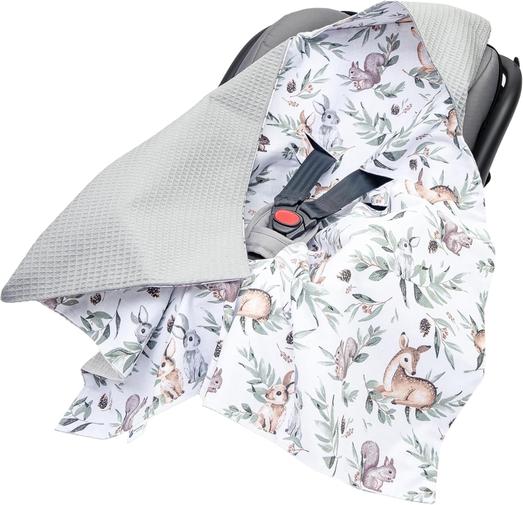 Medi Partners Einschlagdecke Baby Babyschale 100% Baumwolle für Sommer 85x85 cm Kinderwagen Kuscheldecke universal Baby Decke Einschlagdecken Babydecke Buggy Autositz (Hirsch mit grauem Waffel) Bild 1