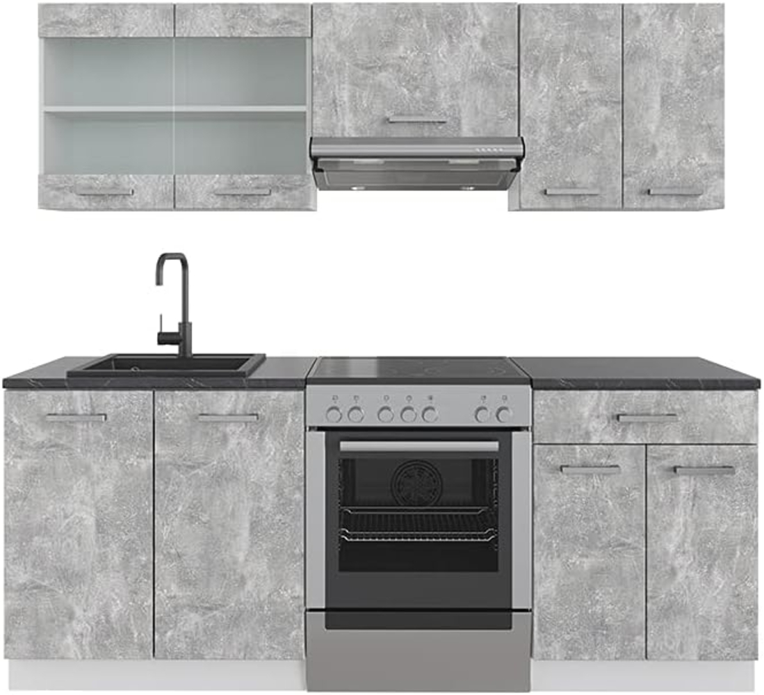 Küchenzeile R-Line Beton/Weiß 200 cm ohne Arbeitsplatte Vicco Bild 1
