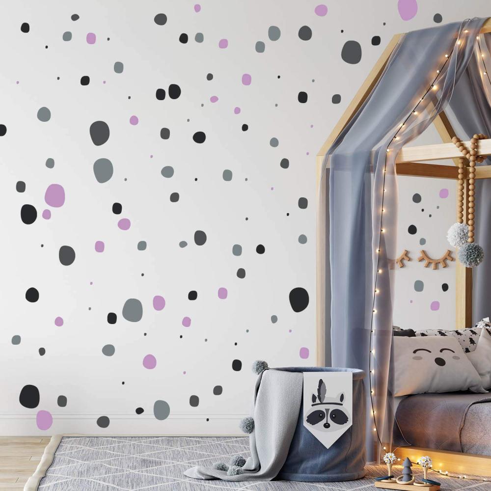 TUPFEN DOTS Wandtattoo 128 Stück | rund & handgezeichnet Punkte | Konfetti AUFKLEBER Kindergarten | unregelmäßige Punkte Wandsticker Kinderzimmer VIERFARBIG (FLIEDER GREY) Bild 1