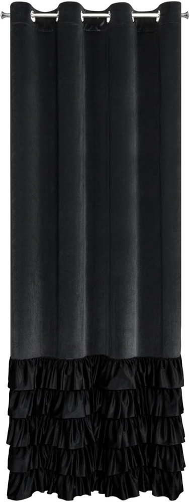Vorhang DANI mit Rüsche Velours Samtvorhänge schwarz 140x250 cm Ösen Bild 1