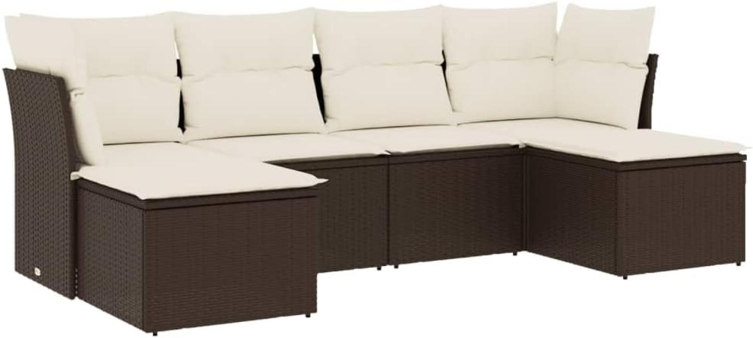 vidaXL 6-tlg. Garten-Sofagarnitur mit Kissen Braun Poly Rattan 3249852 Bild 1