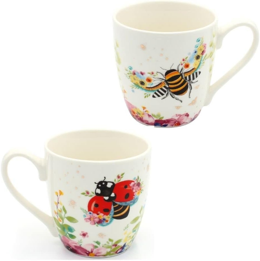 Dekohelden24 Tasse 2er Set Kaffeebecher Kaffeetasse aus Porzellan - Motiv: Biene und, Porzellan Bild 1