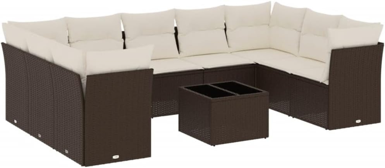 vidaXL 10-tlg. Garten-Sofagarnitur mit Kissen Braun Poly Rattan 3249982 Bild 1