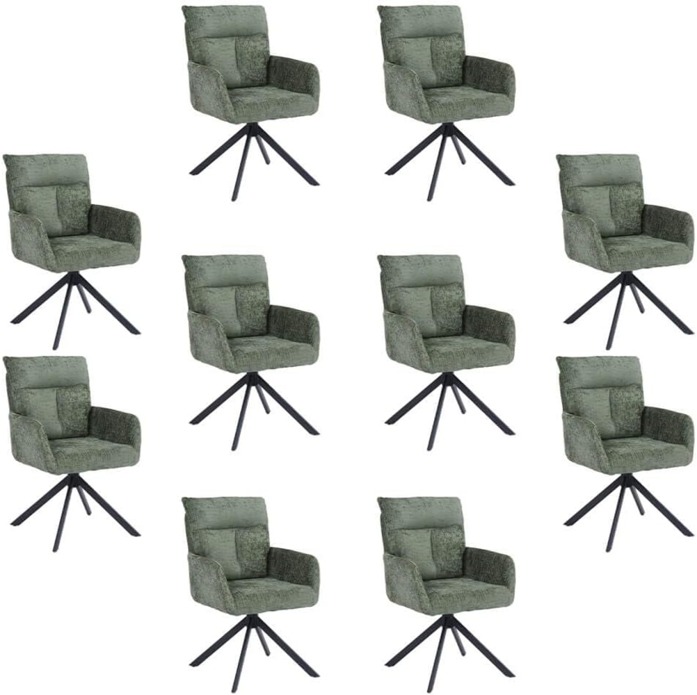 HOME DELUXE Esszimmerstuhl mit Armlehne ALUNA Chenille - 10er Set Grün Bild 1