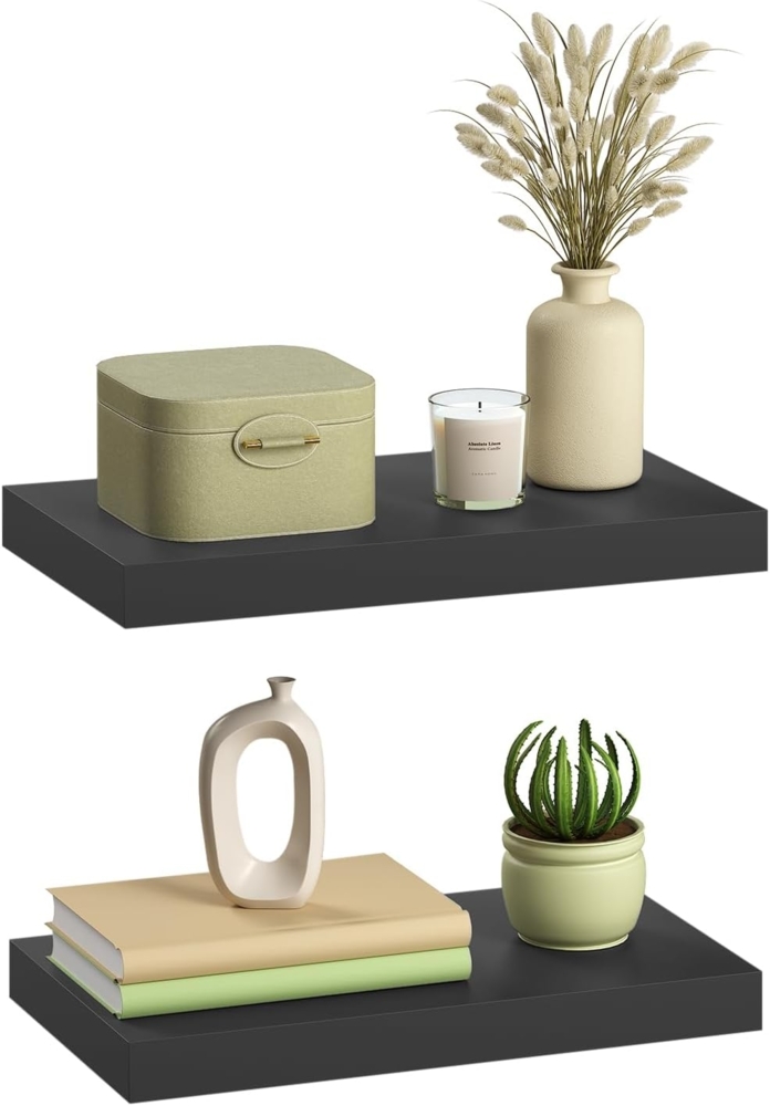 eSituro Wandregal, schwebendes schwarzes Regale für Wandmontage, 2er-Set Schweberegal Hängeregal Wandbrett im Wohnzimmer Schlafzimmer Küche Badezimmer, 30 x 3,8 x 22,9 cm Bild 1