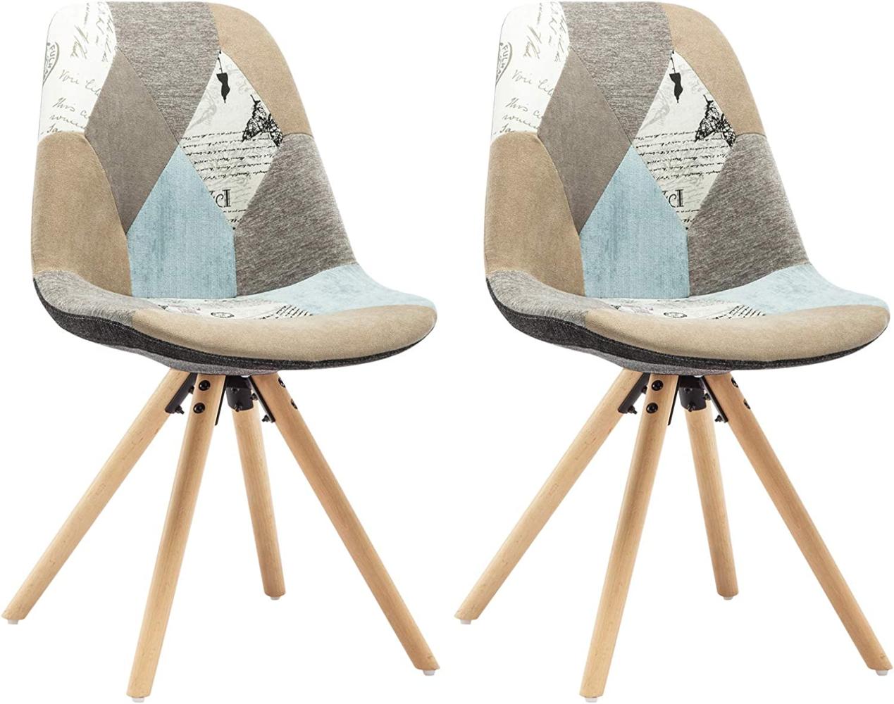 WOLTU® BH52pw-2 2 x Esszimmerstühle 2er Set Esszimmerstuhl mit Sitzfläche aus Leinen Design Stuhl Küchenstuhl Holz, Patchwork Bild 1