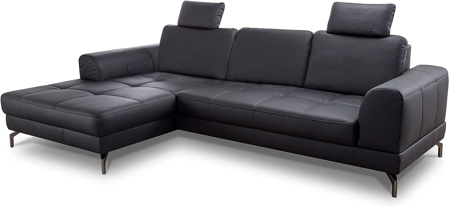 CAVADORE Ledergarnitur Benda / Großes Ecksofa mit XL-Longchair links & Federkern / Inkl. Sitztiefenverstellung & Kopfstützen / 284 x 87 x 175 / Echtleder: schwarz Bild 1