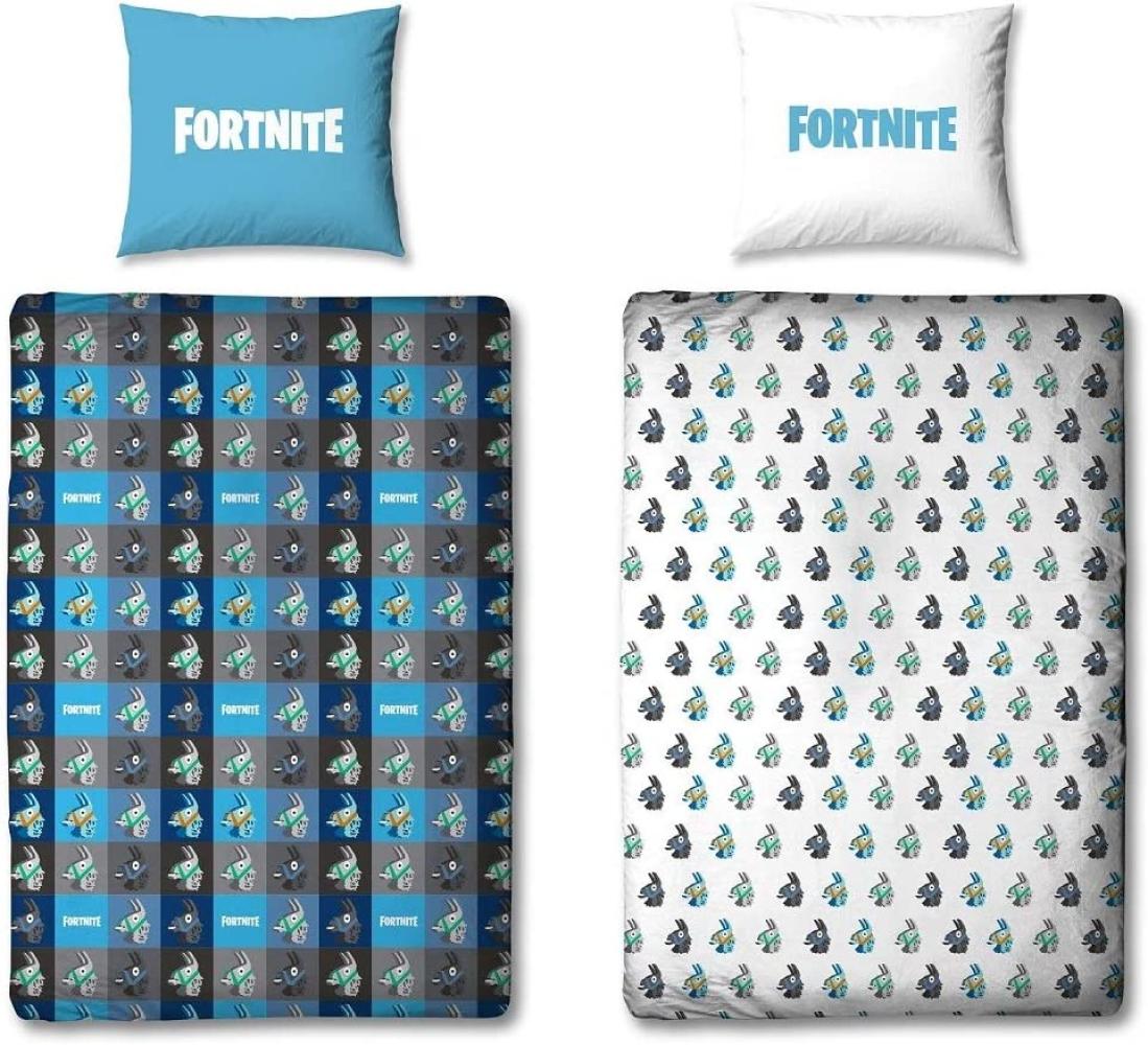 Fortnite Biber-Bettwäsche Blau 135x200 + 80x80 cm Gaming-Bettwäsche Lama mit Reißverschluss Bild 1