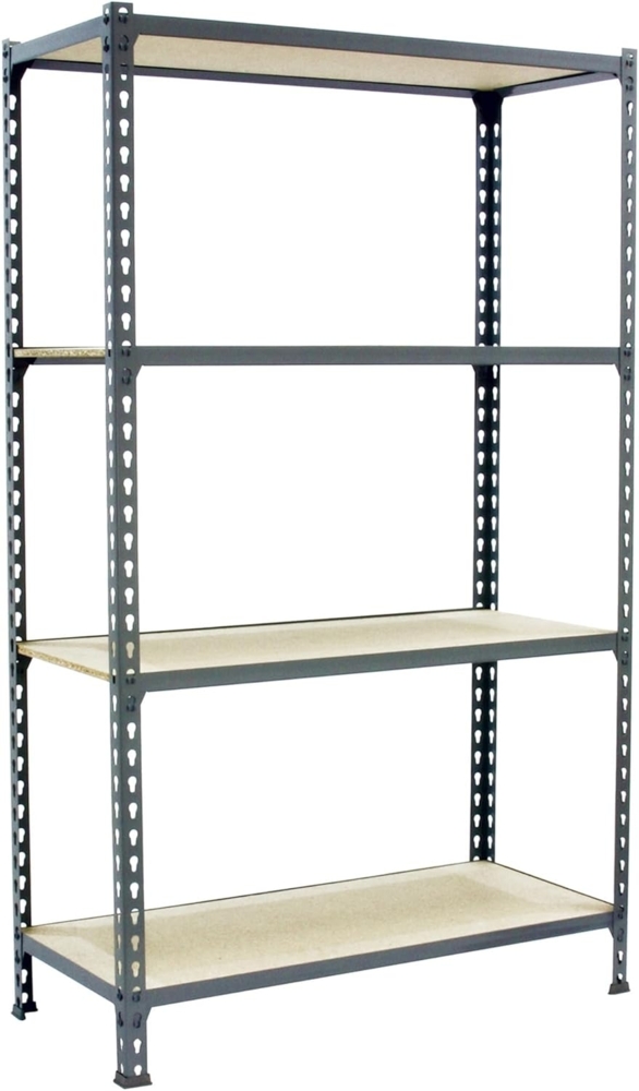 Simonrack Schwerlastregal, Lagerregal, 150 x 120 x 30 cm, Metallregal, Kellerregal, Biegestelle 200 kg, 4 Holzfachböden, Grau/Holz - Maderclick Bild 1