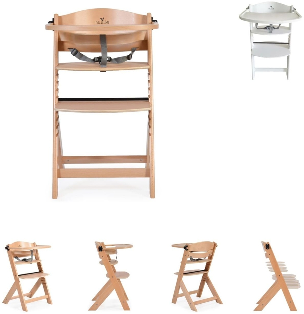 Cangaroo Kinderhochstuhl Nuttle 2 in 1 aus Holz, Treppenstuhl, verstellbar, Gurt beige Bild 1