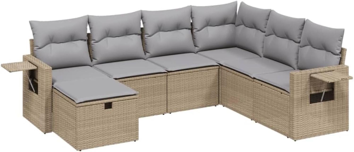 vidaXL 7-tlg. Garten-Sofagarnitur mit Kissen Beige Poly Rattan 3263835 Bild 1