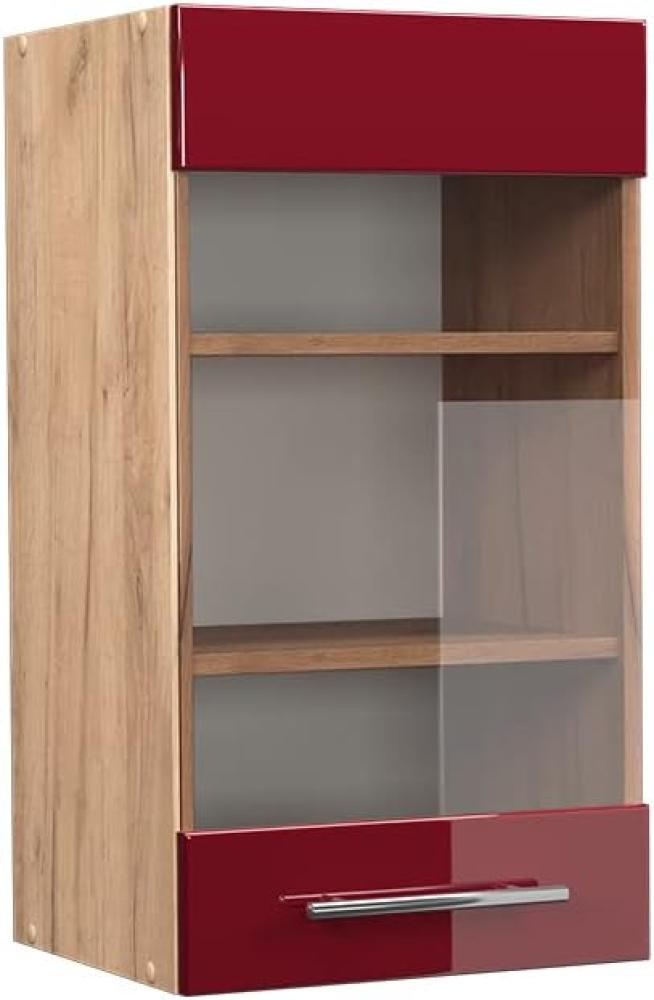 Vicco Küchenschrank Küchenmöbel Fame-Line modern Küche Einbauküche Küchenzeile Blende Unterschrank Hochschrank Hängeschrank Hochglanz (Eiche-Rot, Hängeglasschrank 40 cm) Bild 1