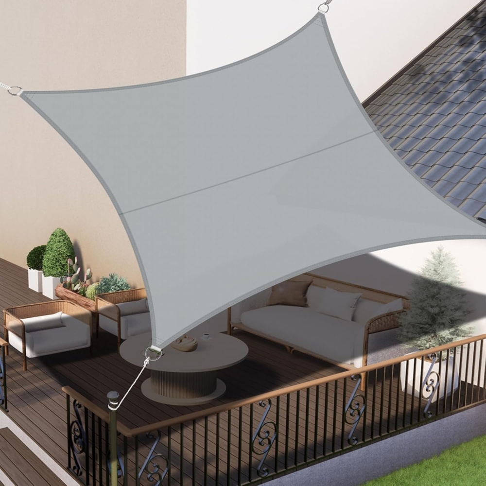 LOVE STORY Sonnensegel Wasserdicht 3x3 m Quadrat PES Polyester Sonnenschutz Windschutz Balkon Terrasse 95% UV-Schut,für Balkon Garten,Hellgrau Bild 1