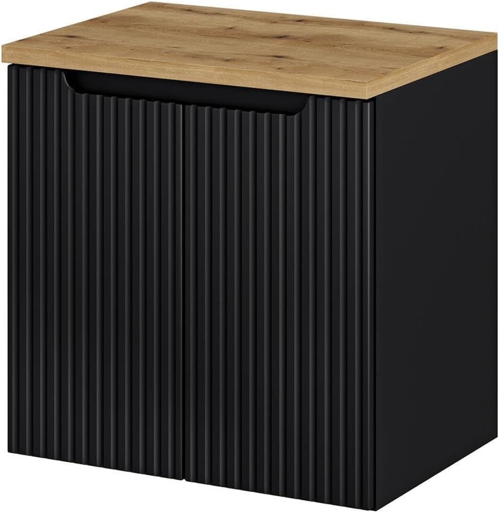 Waschbeckenunterschrank Skelbolu mit 2 Türen 60x60x40cm Schwarz/Eichenoptik [en. casa] Bild 1