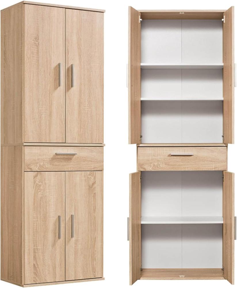 mokebo® Mehrzweckschrank 60cm Breite mit Schubladen & Einlegeböden 'Der Praktische' hoher Schubladenschrank in Sonoma Eiche, großer Schrank & Hochschrank braun| 60x180x34 (B/H/T in cm) Bild 1