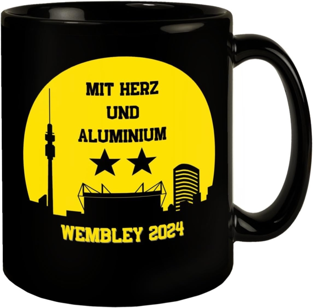 speecheese Tasse Dortmund Finale Wembley 2024 Tasse in Schwarz mit Spruch Herz und Bild 1