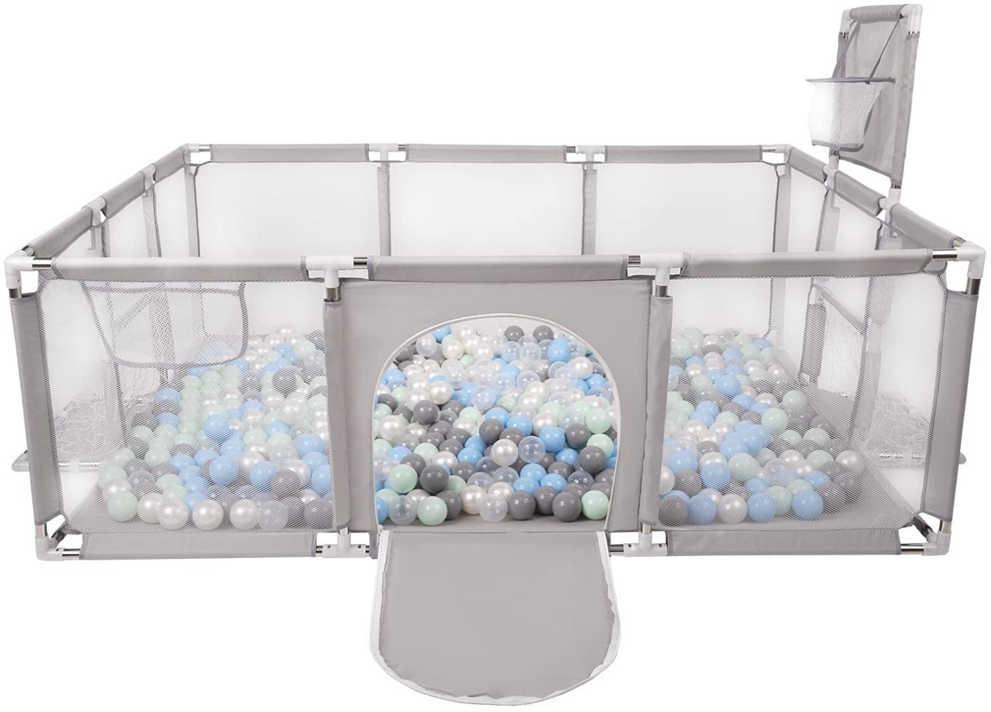 Selonis Laufstall Baby Großer Spielplatz Mit 900 Bälle Laufgitter Für Kinder, Grau:Perle/Grau/Transparent/Babyblue/Minze Bild 1