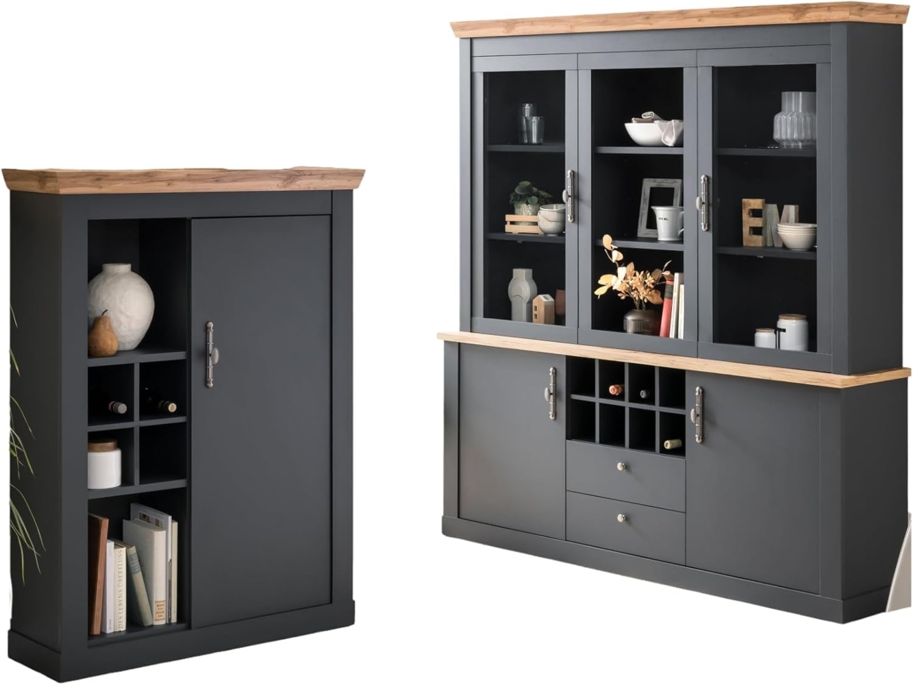 Wohnzimmer Esszimmer Set Ribera in grau und Eiche Wotan Landhaus Bild 1