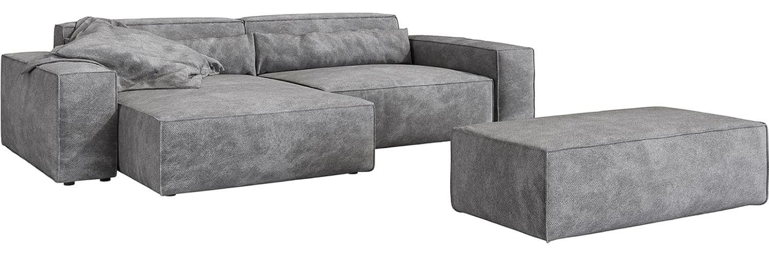 Ecksofa Sirpio XL 270x170 cm Mikrofaser Taupe Recamiere variabel mit Hocker Bild 1