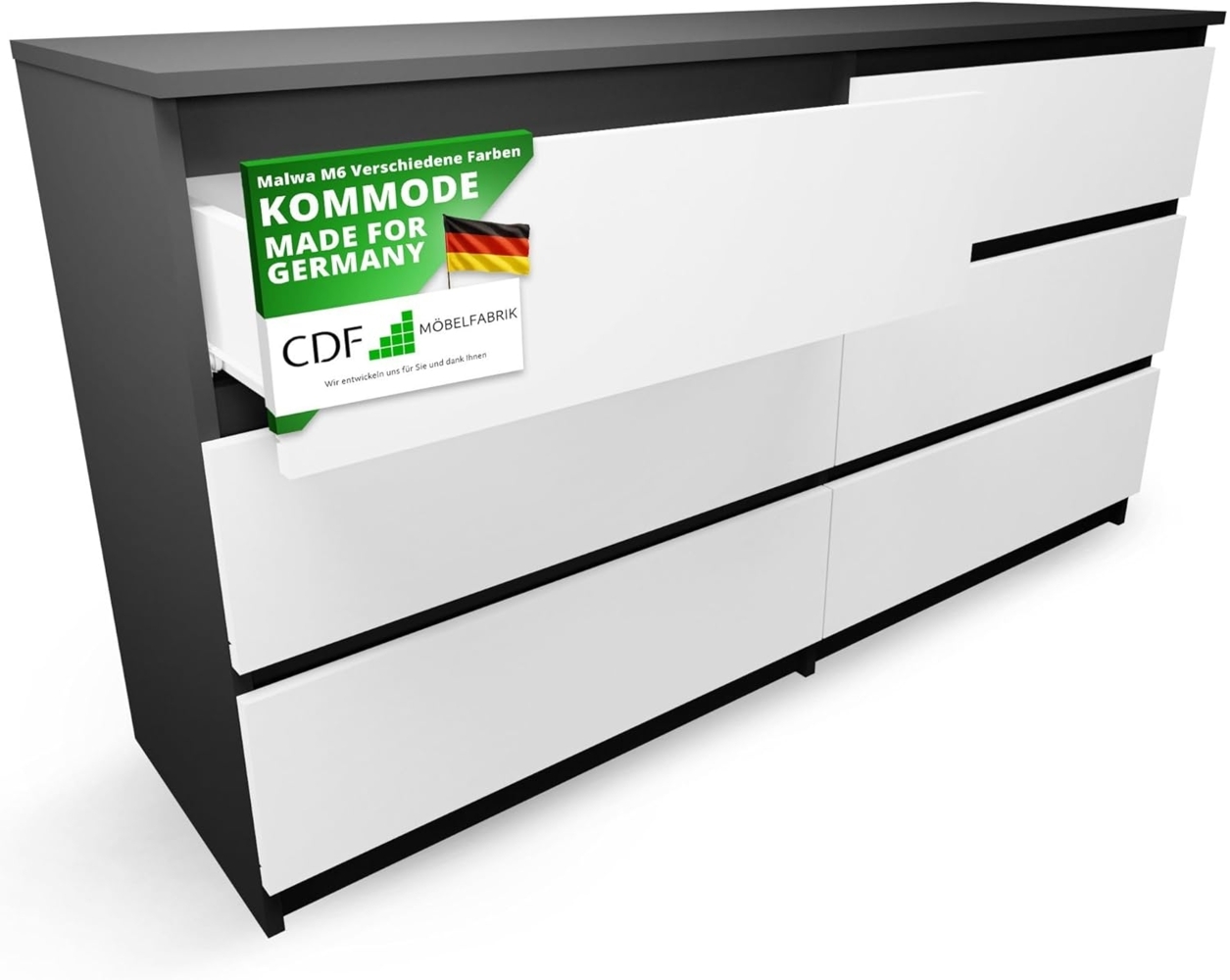 CDF MALWA M6 140 | KOMMODE MIT 6 SCHUBLADEN | ANTHRAZIT Weiss | FÜR Wohnzimmer Bild 1