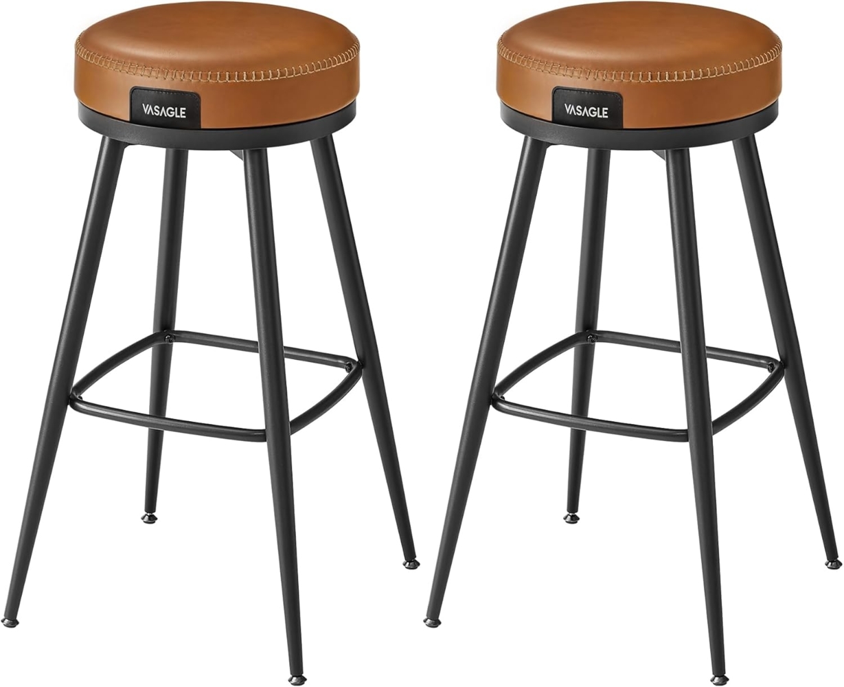 VASAGLE EKHO Kollektion - Barhocker 2er Set, drehbarer Barstuhl, Kunstleder, mit Nähten, Mid-Century-Modern-Stil, 76 cm hoch, Küche, Hausbar Bild 1