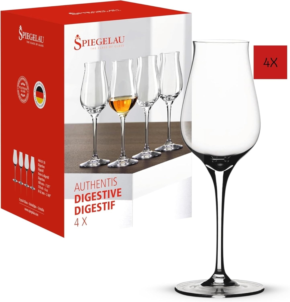 Spiegelau Authentis Digestif, 4er Set, Digestifglas, Spirituosenglas, Likörglas, Kristallglas, 170 ml, 4400170 Bild 1