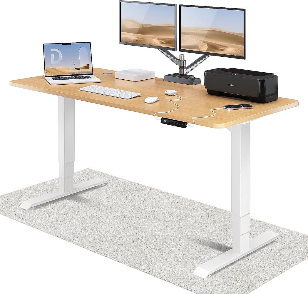 Höhenverstellbarer Schreibtisch - Höhenverstellbar Elektrisch mit Flüsterleisem Dual-Motor & Touchscreen - Hohe Tragfähigkeit - Stehtisch von Desktronic, Weiß + Eiche, 180 x 80 cm Bild 1