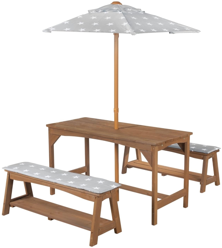 roba Kindersitzgruppe 'Outdoor+' - 'Little Stars' Sonnenschirm & Sitzauflagen - Massivholz - Teak Bild 1