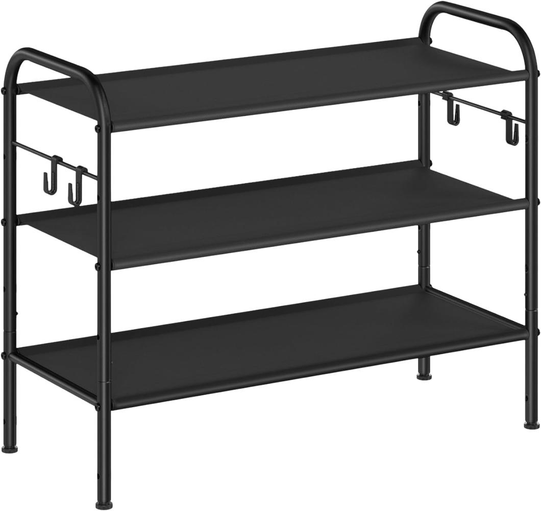 Songmics Schuhregal, Schuhständer mit 3 Ebenen, Regal aus Stoff, mit 4 seitlichen Haken, für 12 Paar Schuhe, höhenverstellbare Ablage, Eingang Flur Garderobe, einfache Montage, tintenschwarz Bild 1