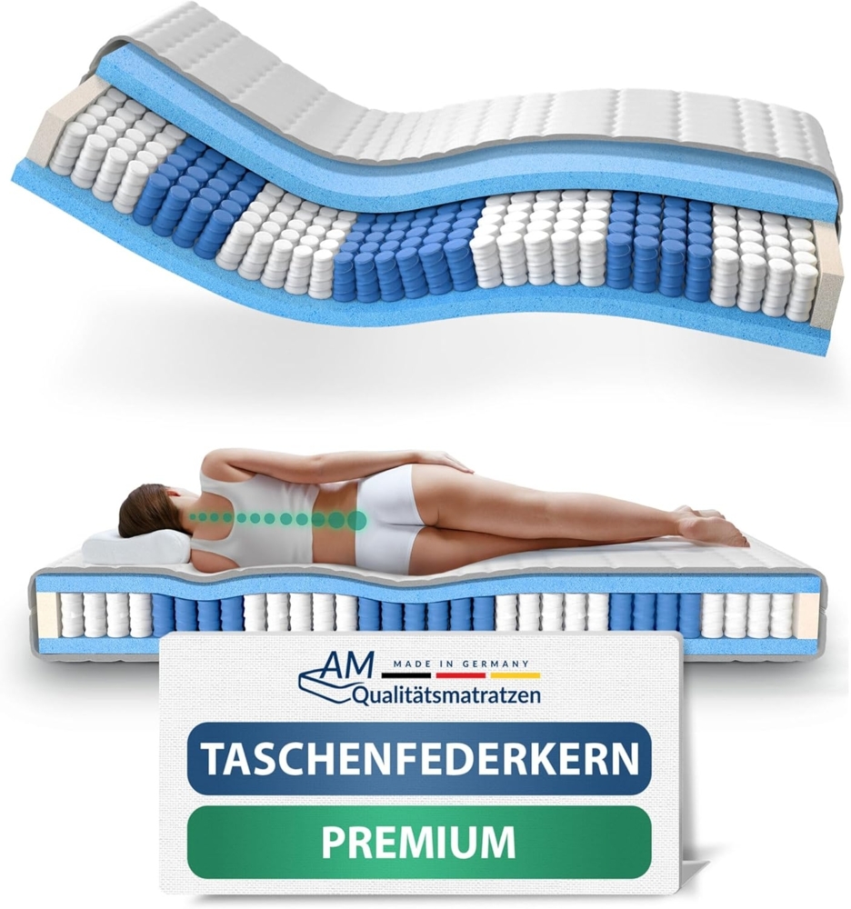 AM Qualitätsmatratzen Hochwertige 7-Zonen Taschenfederkernmatratze 140x220 cm - 24 cm Premiumhöhe - Tonnentaschenfederkernmatratze 140x220 cm - H3 Bild 1