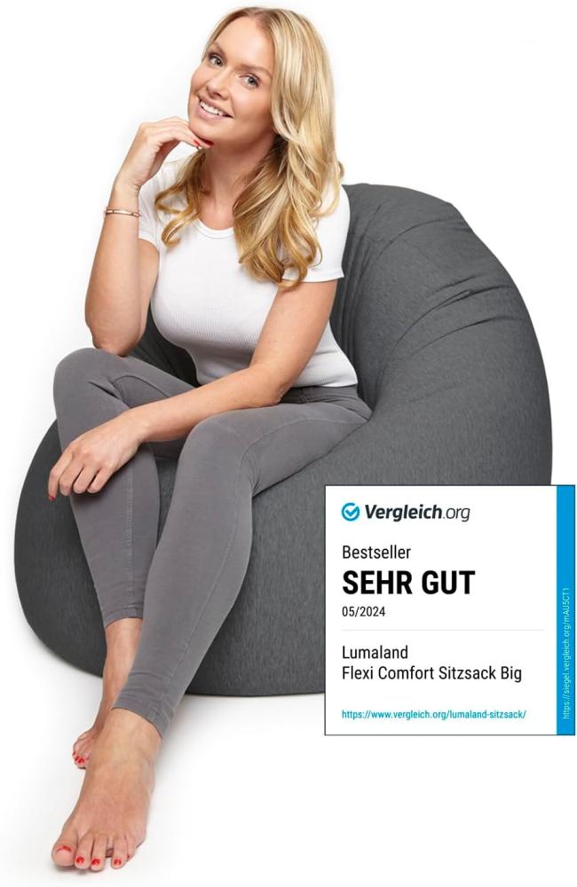 Lumaland Flexi Comfort Sitzsack Premium Bean Bag Sitzkissen Medium 142 x 84 cm Dunkelgrau Bild 1