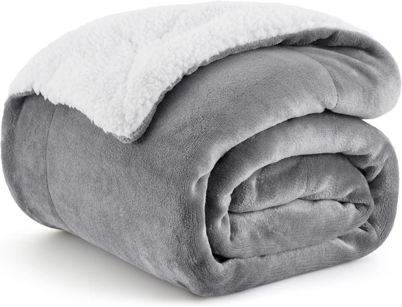 BEDSURE Kuscheldecke Fleece Grau 130x150cm Bild 1