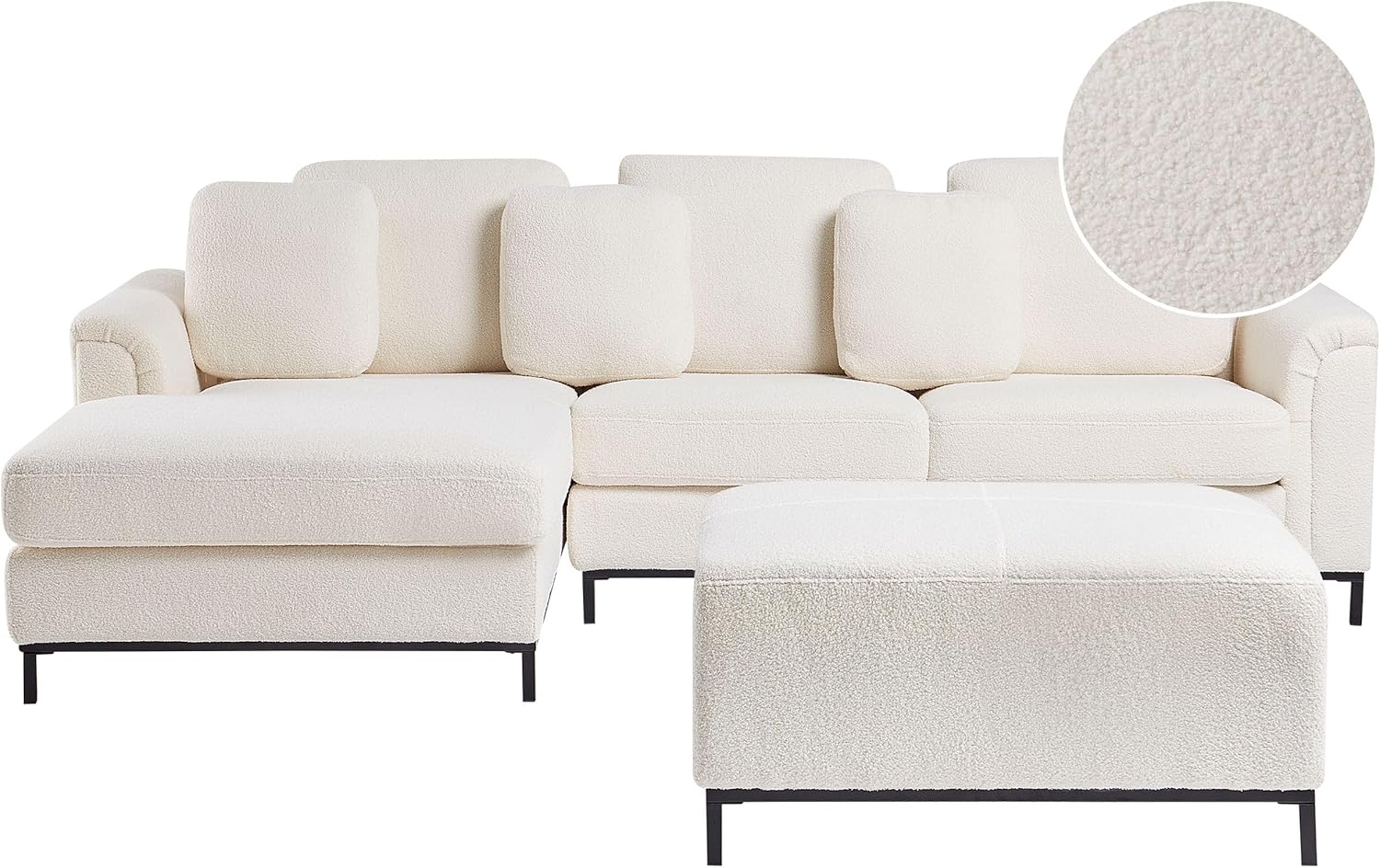 Rechtsseitiges Ecksofa mit Ottomane OSLO Bouclé Weiß Rechtsseitig Bild 1