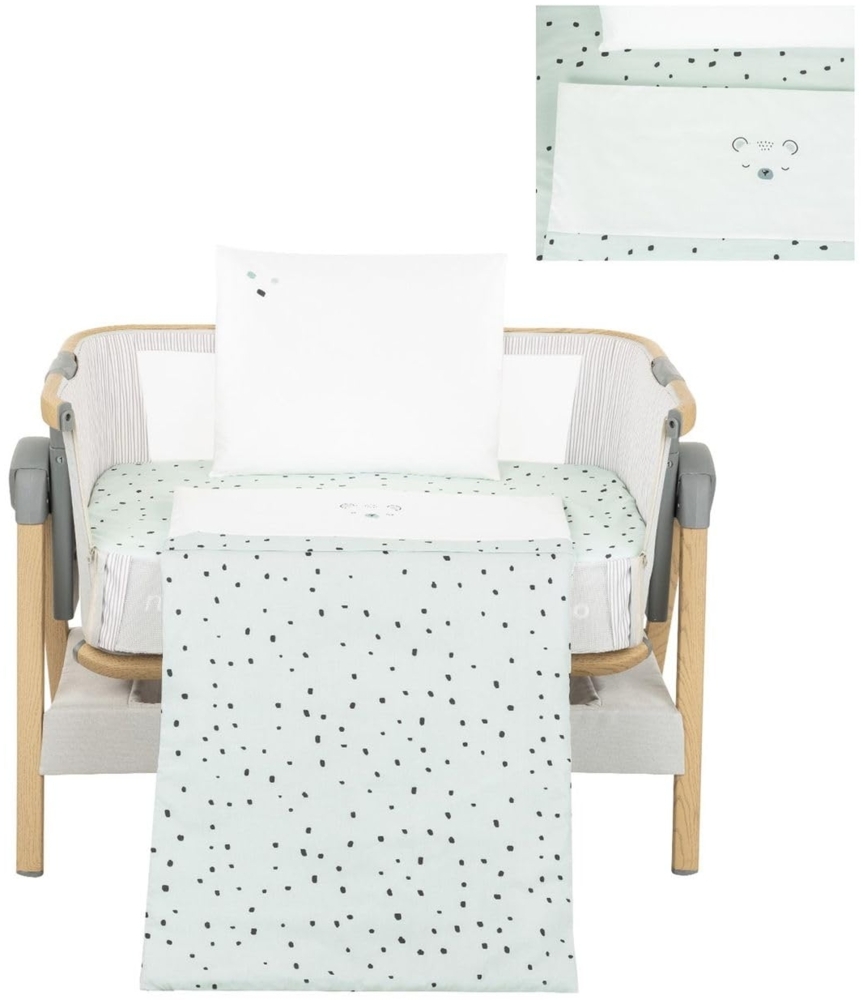 Kikkaboo Babybettwäsche Set Bear with me 3-teilig Decke 85 x 55 Kissen 45 x 35 grün Bild 1