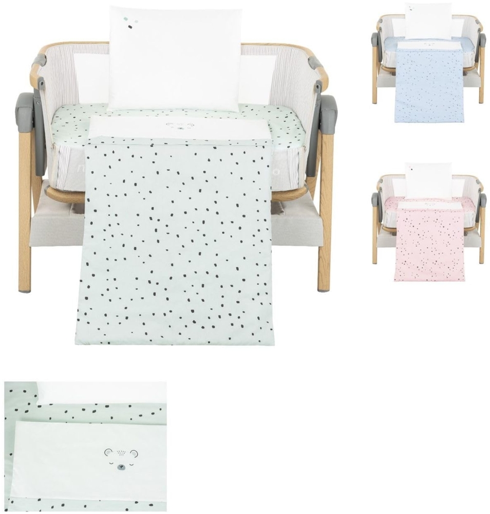 Kikkaboo Babybettwäsche Set Bear with me 3-teilig Decke 85 x 55 Kissen 45 x 35 grün Bild 1