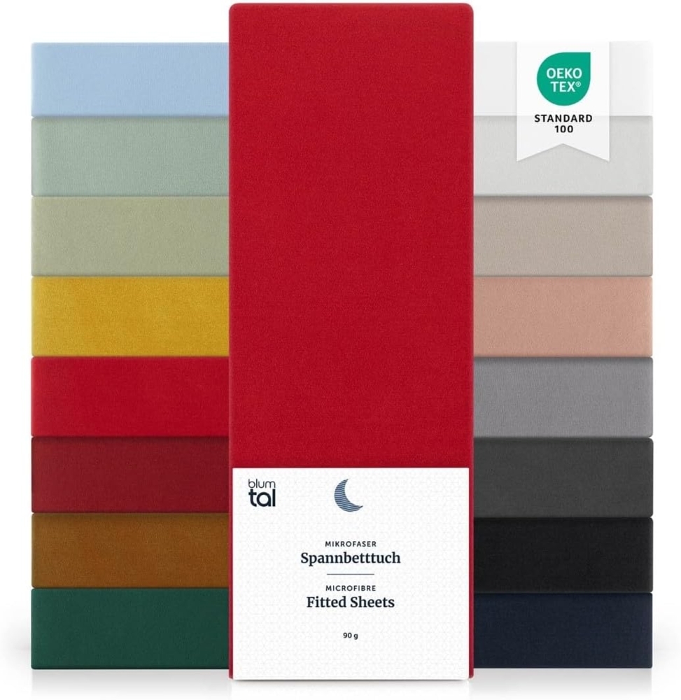Blumtal® Spannbettlaken 120x200 cm - Bettlaken 120x200 aus Microfaser - Oekotex zertifiziertes Spannbetttuch 120x200 - Spannbettlaken 120x200 / Spannleintuch 120x200 - Bettlaken - Fitted Sheets - Rot Bild 1