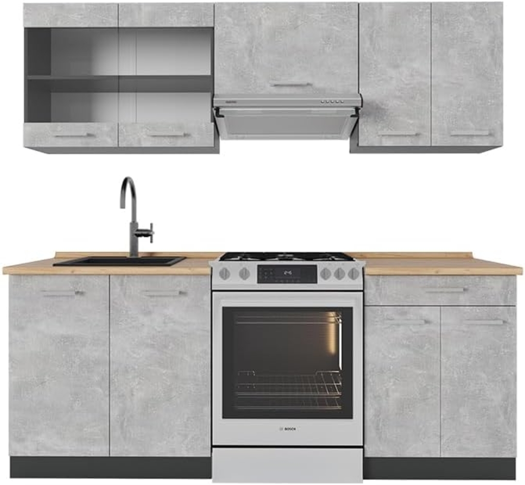 Küchenzeile R-Line Beton/Anthrazit 200 cm ohne Arbeitsplatte Vicco Bild 1