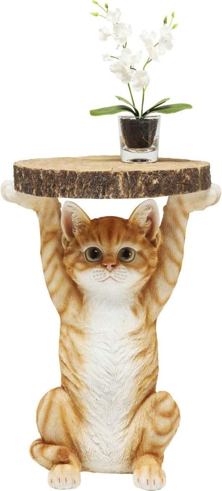 Kare Design Beistelltisch Animal Ms Cat, Ø33cm, kleiner, runder Katzen Couchtisch, Holzoptik, Tierfigur als ausgefallener Wohnzimmertisch (H/B/T) 52x35x33cm Bild 1