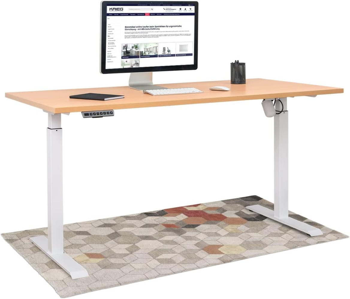 HighDesk SMART Höhenverstellbarer Schreibtisch (Weiß + Buche I 160 x 80 cm) - Elektrischer Sitz- & Stehtisch mit Tischplatte - Stehschreibtisch Elektrisch Höhenverstellbar - von Krieg Bild 1