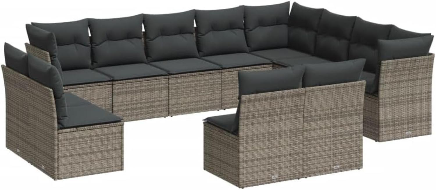 vidaXL 12-tlg. Garten-Sofagarnitur mit Kissen Grau Poly Rattan 3218470 Bild 1