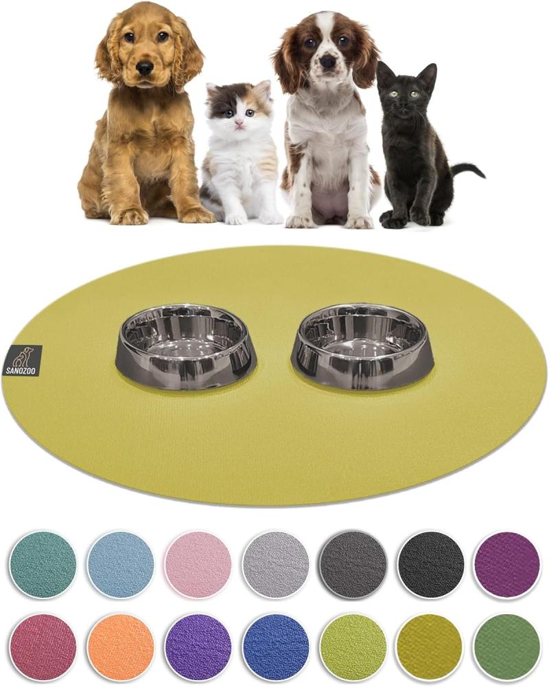 SANOZOO® - Napfunterlage, Öko-TEX - Made in Germany - rutschfeste Futtermatte für Hunde & Katzen, Rund 60 cm Mangogelb Bild 1