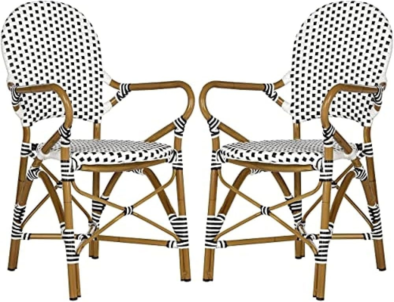 SAFAVIEH Outdoor Dining Chairs - Set of 2, in Black and White and Light Brown Bild 1
