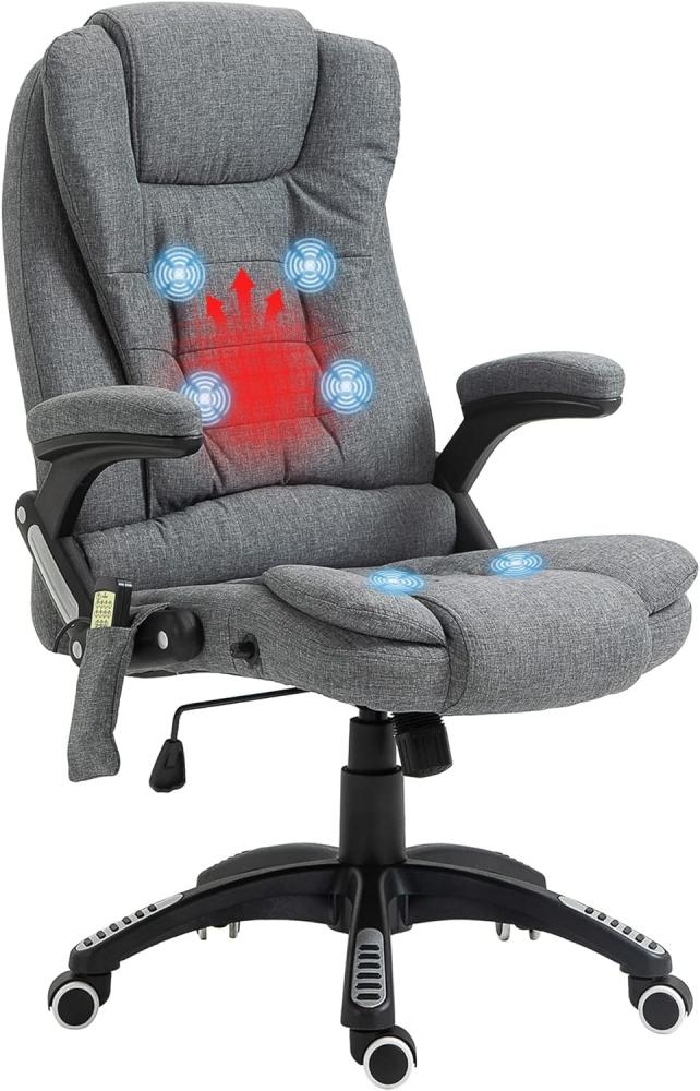 Vinsetto Massagesessel Chefsessel mit Massagefunktion höhenverstellbarer Drehstuhl ergonomischer Gamingstuhl Bürostuhl Massage Grau 67 x 74 x 116–126 cm Bild 1