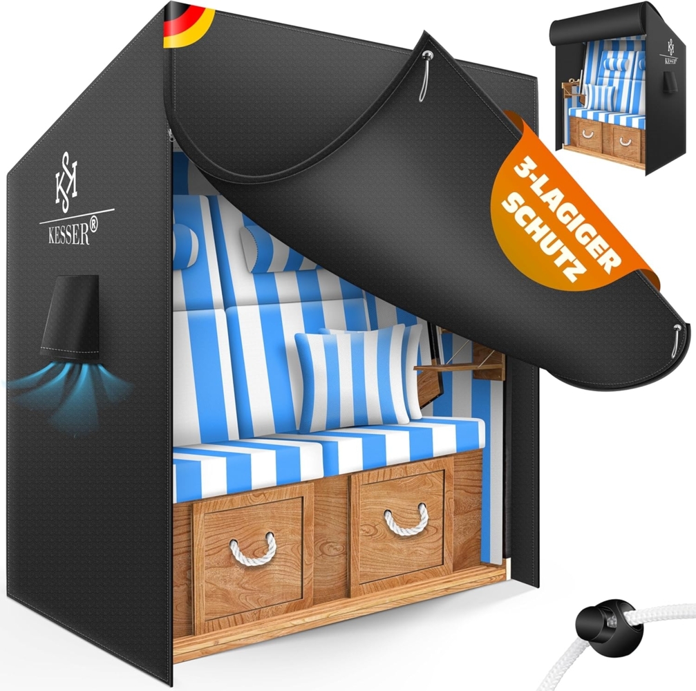 KESSER® Premium Strandkorb Schutzhülle mit Belüftungsöffnungen, Strandkorbhülle Wasserdicht, Winterfest UV-Beständiges, Schwerlast Reißfest 600D Oxford Gewebe Abdeckung (120 x 90 x 160 cm), Schwarz Bild 1