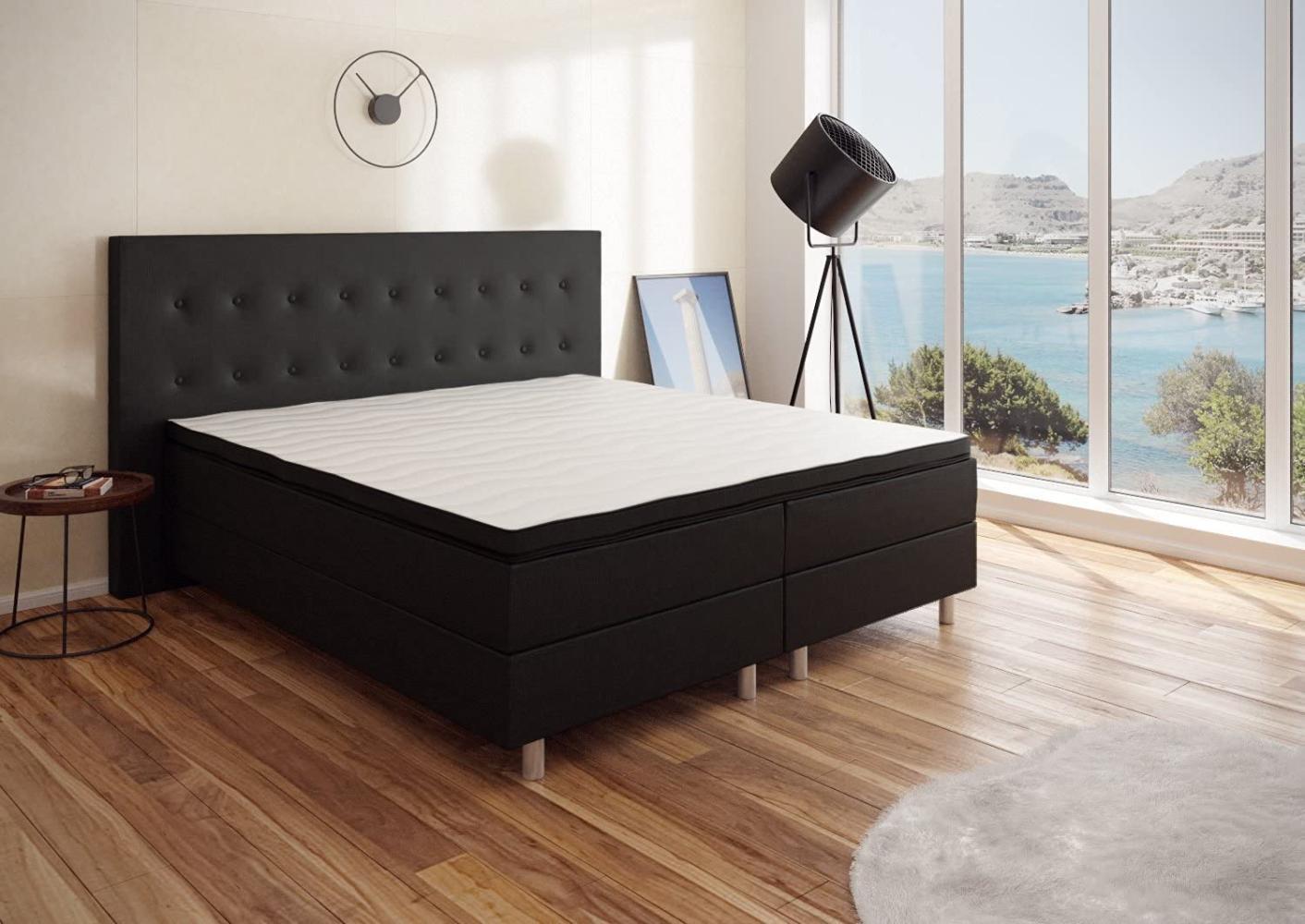 Best For You Boxspringbett Rio Barcelona Schwarz 5-Zonen mit Visco Topper H3 First Class Bett in verschiedenen Größen 160x200 Bild 1