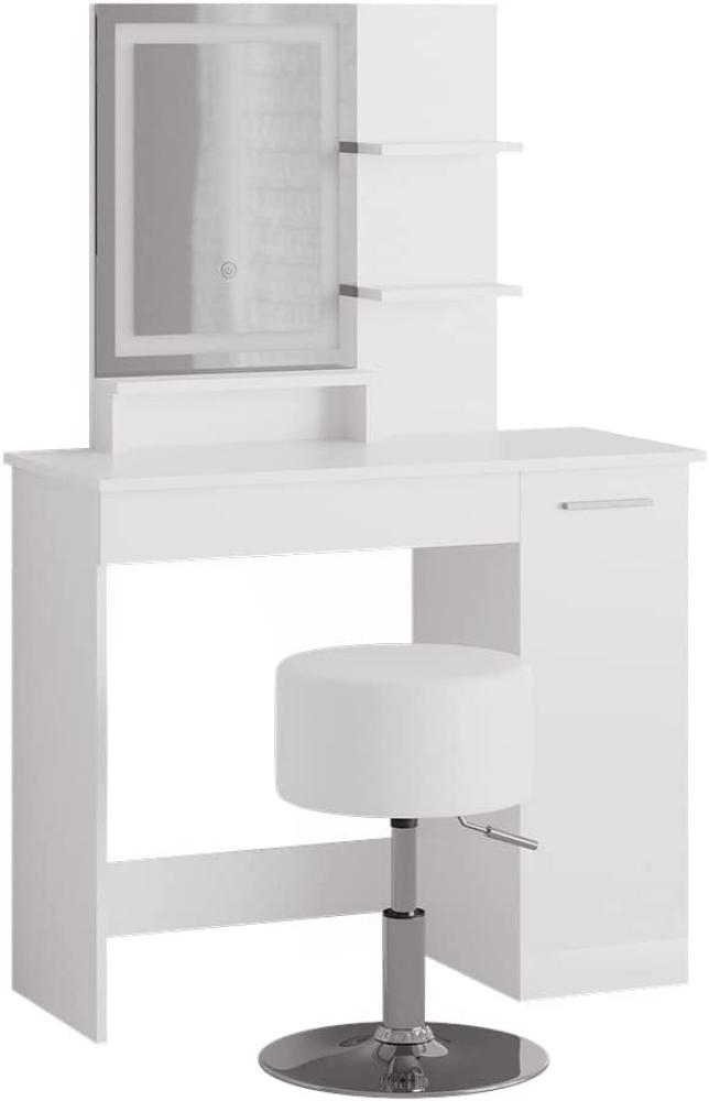 Vicco Schminktisch Frisiertisch Schminkkommode Julia Weiß LED-Spiegel Hocker 90x138 cm modern Schlafzimmer Kommode Schublade Ablage Aufbewahrung Kosmetiktisch Schminkkonsole Make-Up-Tisch Bild 1