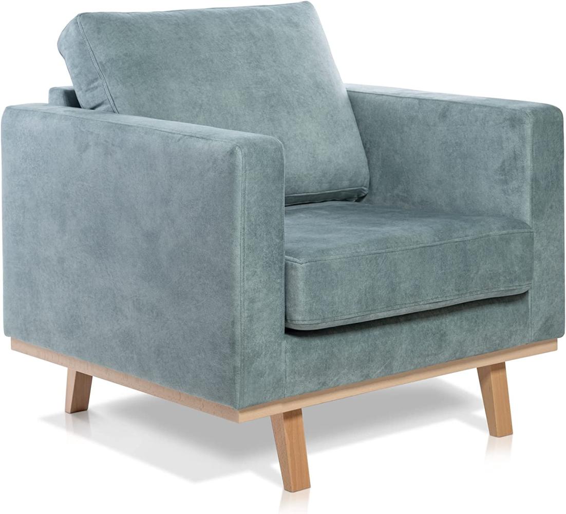 Möbel-Eins CORIN Sessel mit Echtholz-Untergestell, Bezug in Velour-Optik Mint Bild 1
