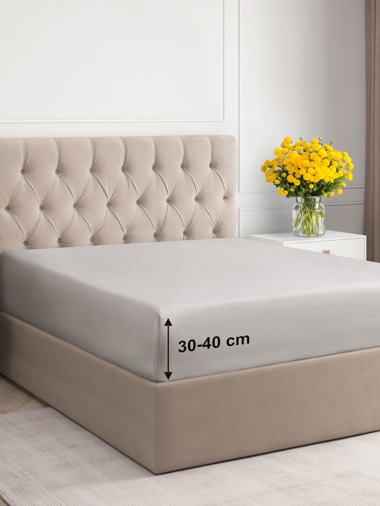 Spannbettlaken 135x190 cm - Extra Tiefes Spannbetttuch für Matratzen bis 40 cm (16") Höhe - Weiche Gebürstete Mikrofaser - Knitterfrei, Schrumpf- & Farbbeständig - Oeko-TEX - Hellgrau Bettlaken Bild 1